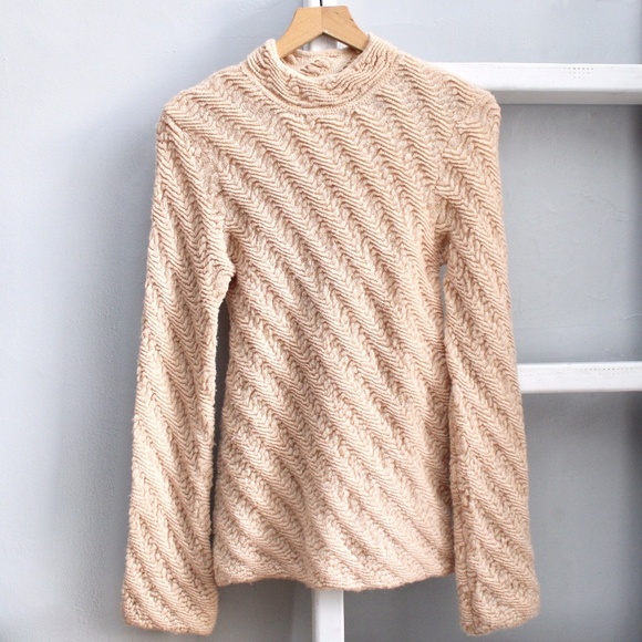 Sundance Sweaters - Sundance Light Brown Mock Neck Flare Sleeves Wool Pullover Sweater Size Small